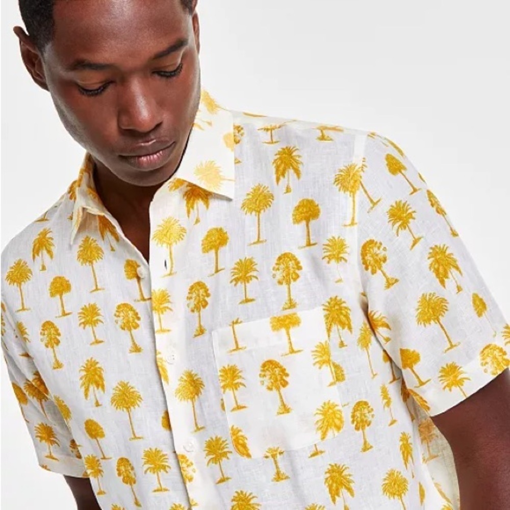 Club Room White and Yellow Palm Print Shirt - Picture 2 of 5